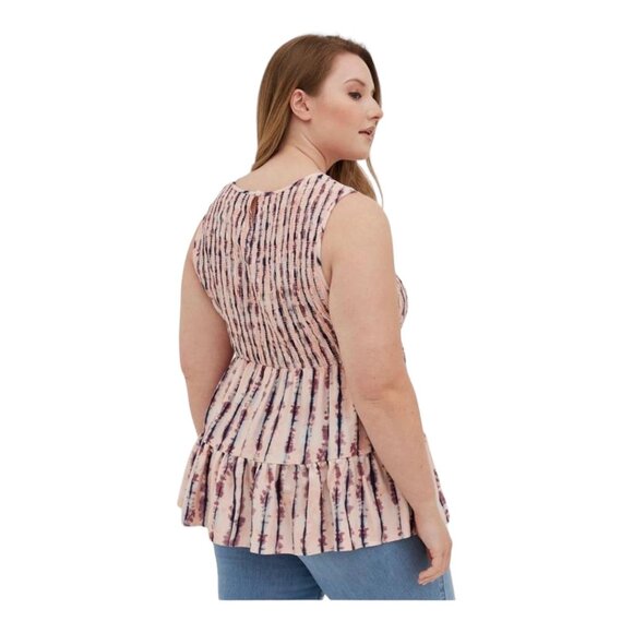 NWOT Torrid Pink Tie Dye Stripe Sleeveless Smocked Babydoll Tank Top Size 1 - Picture 14 of 14